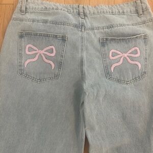 Edikted NWT Denim Jeans with Pink Bow Details